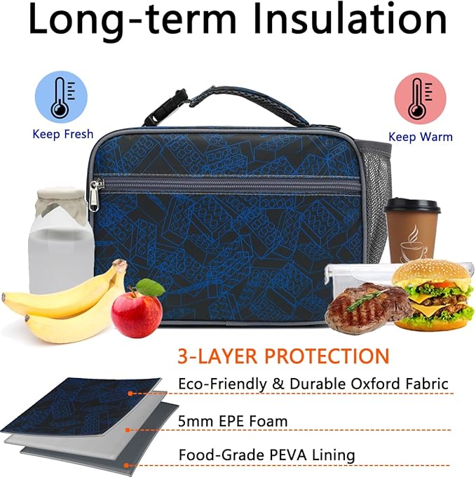 Insulated Lunch Box for School, Thermal Reusable Durable Freezable Lunch Bags for Kids Boys Girls Men Women - Small Soft Cooler Portable Lunch Tote Kit for Work Picnic Travel,Brick
