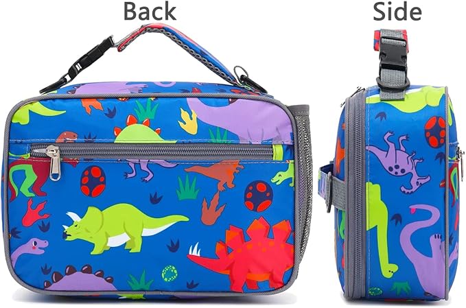 FlowFly Kids Lunch Bag, Durable Insulated School Lunch Box with Shoulder Strap and Bottle Holder, Water-resistant Thermal Small Lunch Cooler Tote for Teen Boys & Girls,Dinosaur
