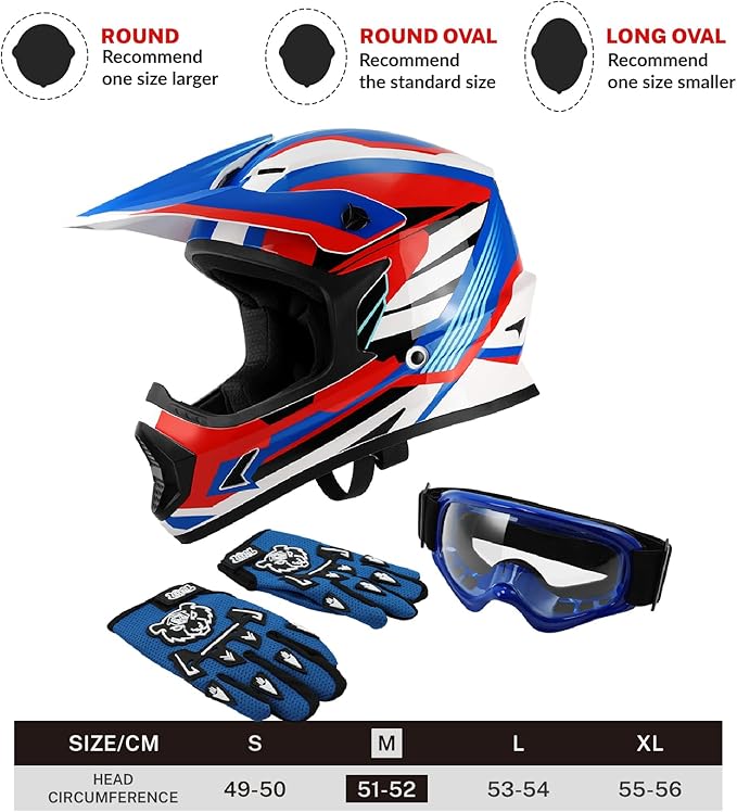 TCT-MOTORPARTS DOT Youth Kids Motocross ATV Full Face Helmets for Offroad Street Dirt Bike Go-Kart BMX MX Blue Medium