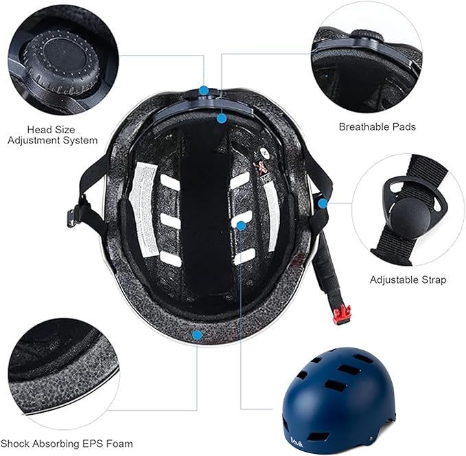 Bike Helmet 3 Sizes for Teenager Kids Youth Adults,Bavilk Skateboard Helmet Adjustable Multi-Sport Bicycle Cycling Scooter Roller Skate Inline Skating Rollerblading for Girls Boys Women Men Teen