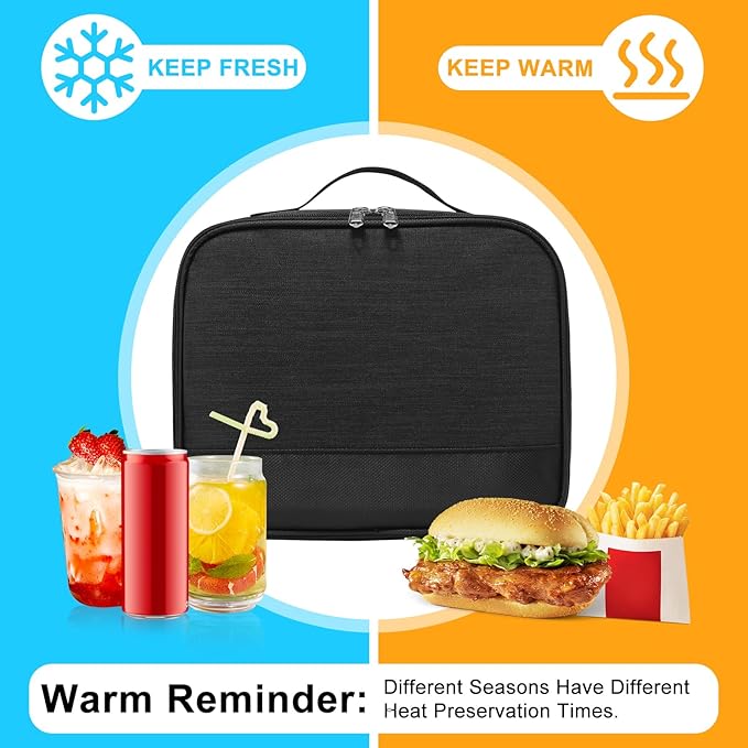 Lunch Box for Men - Reusable Lunch Bag Men Adult Women- Insulated LunchBox for Office Hiking Camping (Black)