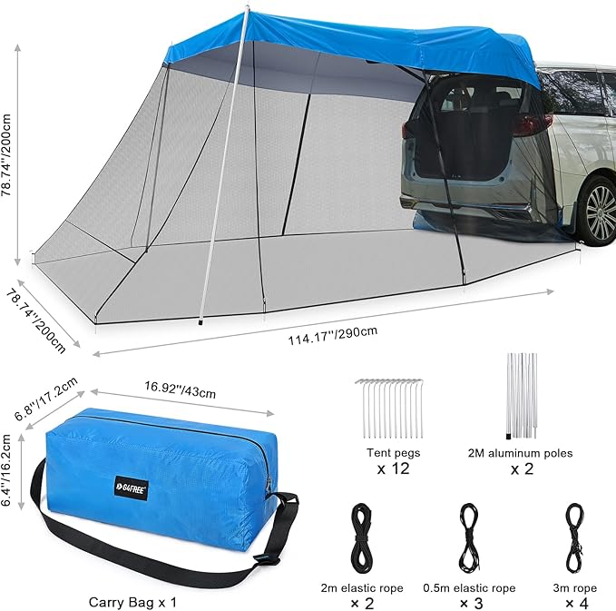 G4Free Portable SUV Tent Tailgate Shade Car Canopy with Mosquito Net for Outdoor Camping Car Travel (Blue)