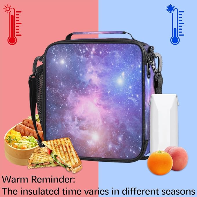 Universe Space Galaxy Nebula Lunch Bag for Girls Boys Outer Space Galaxy Insulated Lunch Box for Kids School Picnic Travel Outdoor,Students Teens Thermal Lunch Tote Bag with Adjustable Shoulder Strap