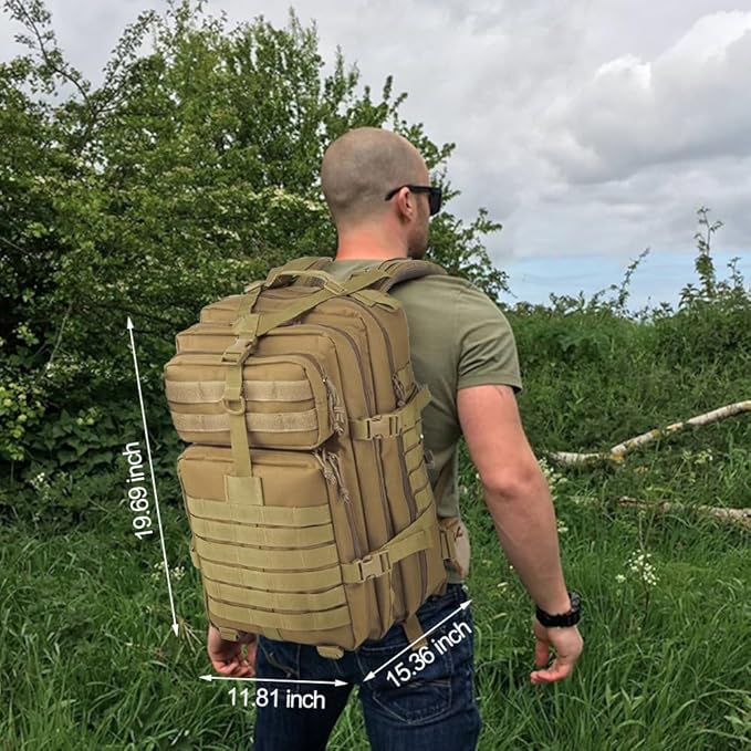 EMDMAK Military Tactical Backpack, 42L Large Military Pack Army 3 Day Assault Pack Molle Bag Rucksack