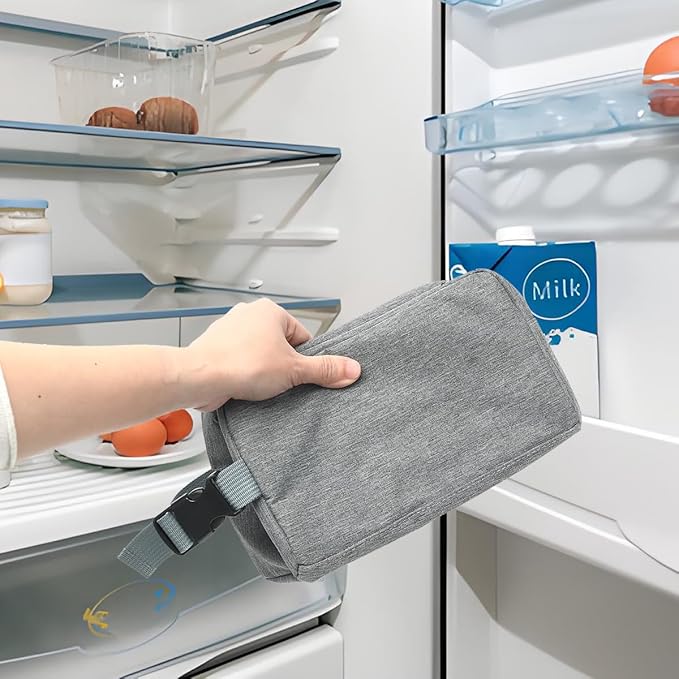 Snack Bags Mini Cooler lunch Bag Freezer Insulated Lunch Box Pouch with Buckle for Adults Work Travel,Grey