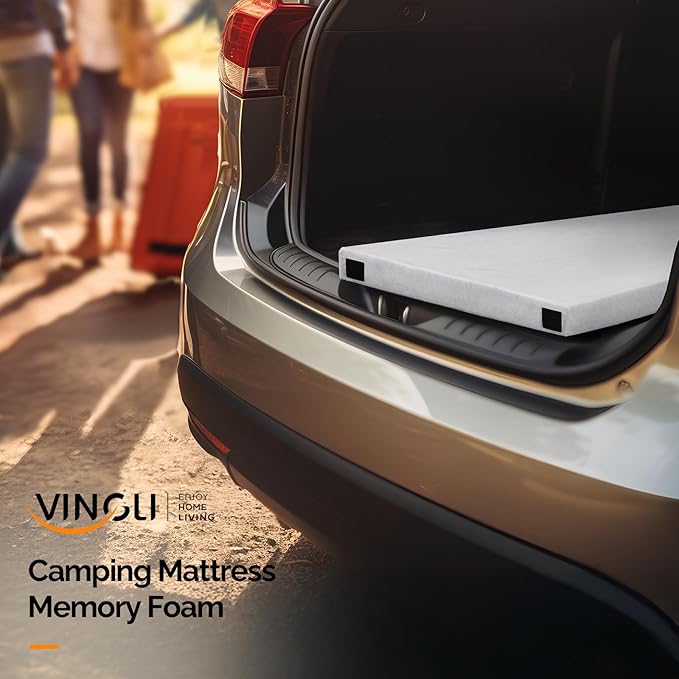 VINGLI 3 "Memory Foam Sleeping Pad Camping Mattress, Portable Floor Mattress Sleeping Mat Bed Roll Up for Guests Adult with Pillow & Phone Pocket