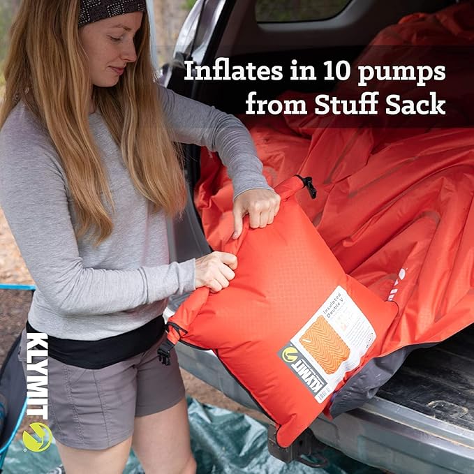 Klymit Insulated Double V Inflatable Sleeping Pad for Camping, Lightweight Hiking and Backpacking Air Bed for Cold Weather,Red & Static V Sheet, Sleeping Pad Cover, Green/Gray, Double