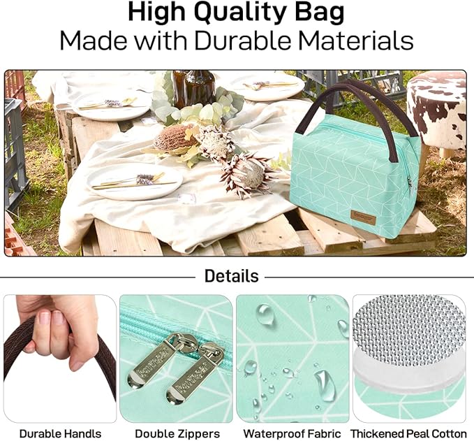 Buringer Insulated Lunch Bag Lunch Box for Women Men Adult Lunch Tote for Work Picnic Travel (Geometry Green)