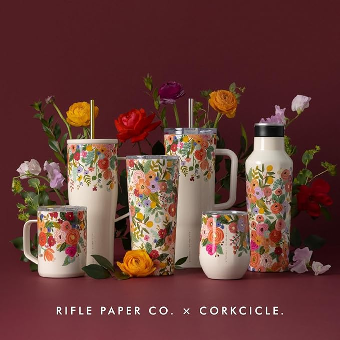 Corkcicle x Rifle Paper Co. Triple Insulated Coffee Mug with Lid & Handle - Keeps Beverages Hot for 3+ Hours - Gift for Mom - Great for Mother's Day or Christmas - 16 oz - Garden Party