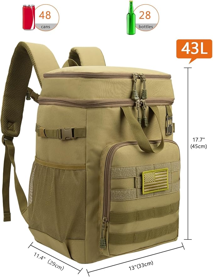 Hp hope Tactical Cooler Backpack, 43L Backpack Cooler Insulated Leak Proof