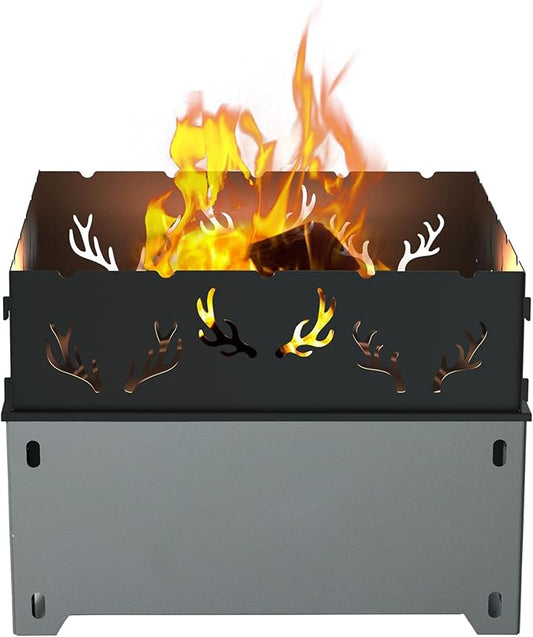 21.5 Inch Outdoor Wood Burning Fire Pit, Bonfire Grill for Patio and Backyard, Outdoor Portable Fireplace with Flame Panel - Flint Gray