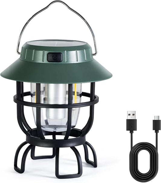 LED Camping Lantern Solar Panel and Type-C Rechargeable Tent Lanterns for Power Outages 5 Fixed Lights Models IPX4 Waterproof Hanging for Fishing Picnics Hiking Patio Garden Travel, Green