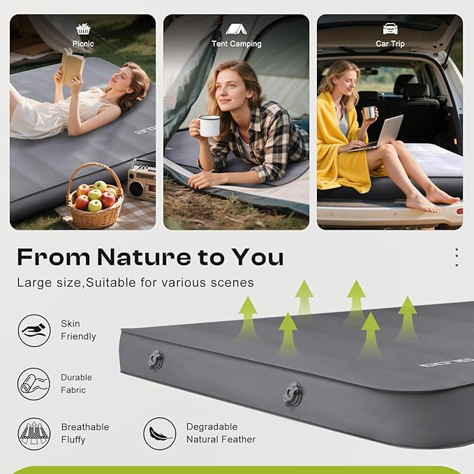 Self-Inflating Sleeping Pad with Portable Electric Pump 4in Thick Memory Foam Camping Mattress for Tent Cot & Car Travel, Fast Inflate & Deflate Camping Pad, Gray
