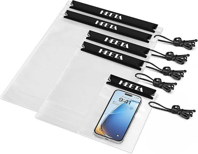 HEETA 5-Pack Clear Waterproof Dry Bag, Water Tight Cases Pouch Dry Bags for Camera Mobile Phone Maps, Kayaking Boating Document Holder
