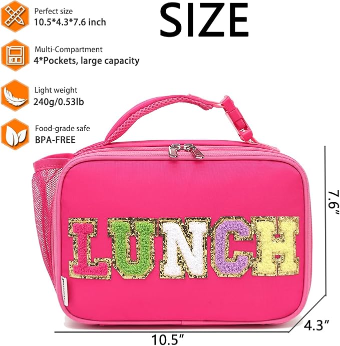 Insulated Lunch Box for School, Thermal Reusable Durable Freezable Lunch Bags for Kids Boys Girls Men Women - Small Soft Cooler Portable Lunch Tote Kit for Work Picnic Travel,Rose Red Alphabet