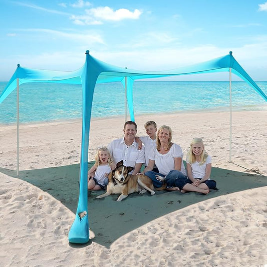 Beach Tent Sun Shelter - 10 x 10 Ft Beach Canopy UPF50+ UV Protection with Sandbags, Poles, Grond Pegs and Anti-Wind Ropes for Camping, Fishing, Backyard and Picnics