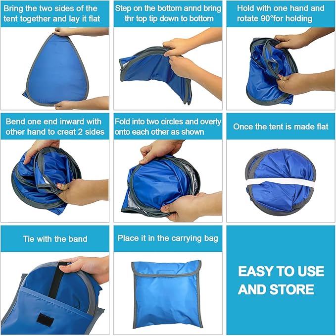 Pop Up Beach Sun Tent, 1 Pack Foldable Anti-UV Mini Automatic Pop Up Tent with 4 Water Storage Bag Instant Sun Protection Canopy with Fixed Nails for Outdoors Camping Picnic Beach