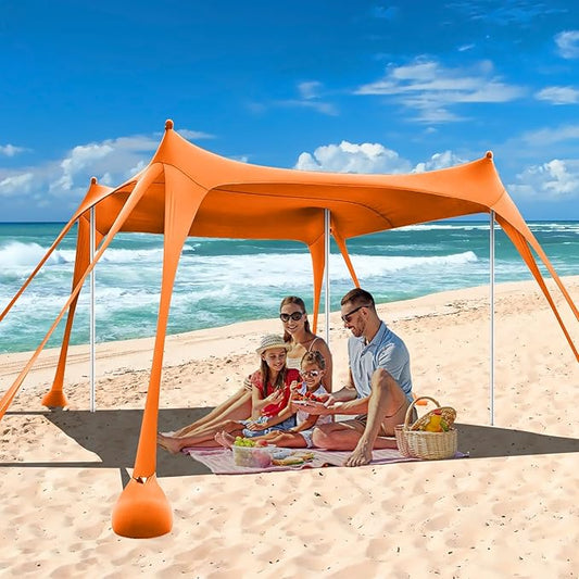 Beach Tent,10x10ft Sun Shelter UPF50+ Includes 8 Sandbags and Ground Pegs-2 Sand Shovel-4 Aluminum Poles-Carrying Bag,Beach Canopy for Camping Trips,Fishing,Backyard Fun or Picnics.