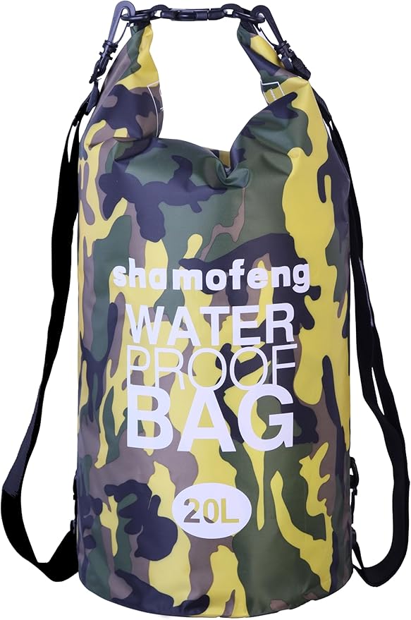 Waterproof Dry Bag Combo 5-30L Roll Top Dry Storage Bag Backpack for Kayaking Boating Beach Camping Travel Fishing, w/Phone Case & Collapsible Water Bottle & Sunglasses & Ear Band,Yellow 20L