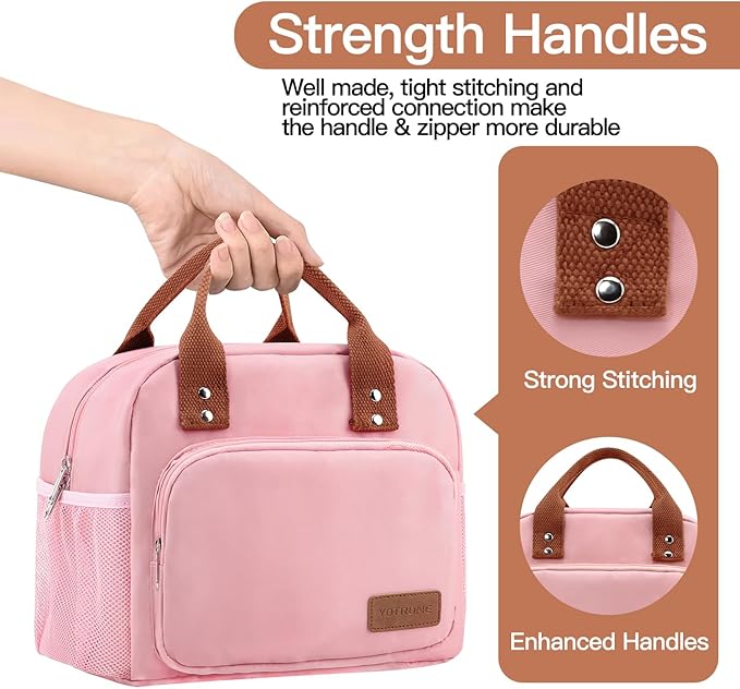 Lunch Bag Women,Insulated Lunch Box Lunch Bag for Women Men Work Adult Cute Small Lunch Tote Bag, Large Capacity Reusable Cooler Containers for Travel Picnic Office or Beach (Pink)