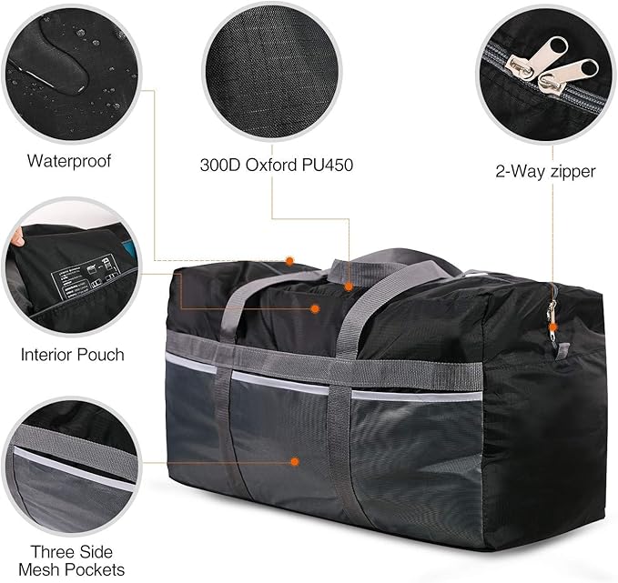 REDCAMP Foldable Travel Bag, Large Sports Bag, 75L/96L/100L, Lightweight Waterproof Tote Bag