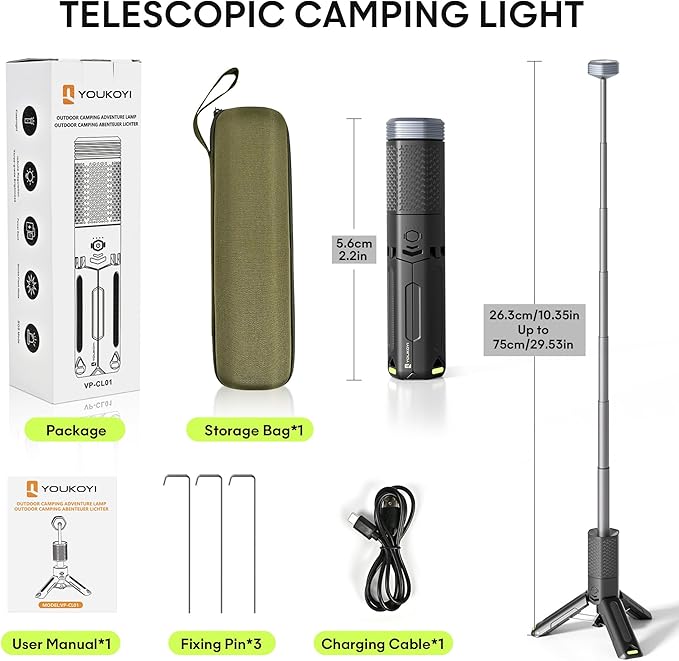 Camping Light Telescopic, YOUKOYI 10500mAh Collapsible Magnetic Camping Lantern, Telescoping IP67 Waterproof Flashlights, Camping Lantern Rechargeable for Emergency, Camping, Travel, Hiking