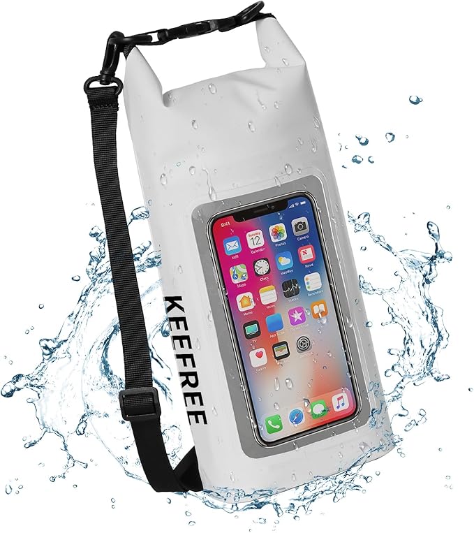 Waterproof Dry Bag,Roll Top Waterproof Backpack Phone Case Pouch for Travel,Kayaking,Rafting,Camping,Surfing,Boating,Hiking,Beach and Fishing (2 L White+Black)