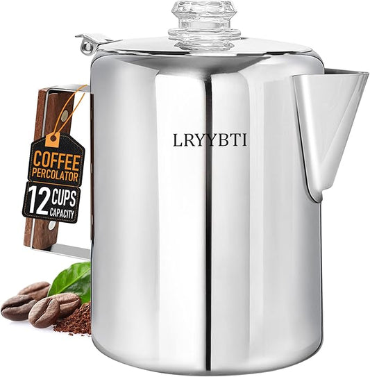 Percolator Coffee Pot Stainless Steel Camping Coffee Pot-NO Aluminum or Plastic Coffee Percolator Stovetop (12 cup)