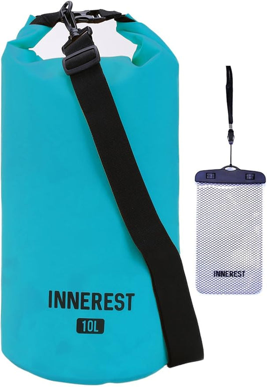 Waterproof Dry Bag Lightweight Sack for Outdoor Water Recreation Beach Boating Camping Fishing Kayaking with a Waterproof phone pouch (Matte Turquoise, 10L)