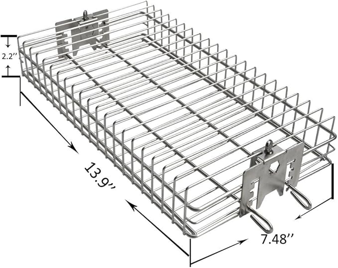 onlyfire 6042 Chrome Plating Steel Flat Grill Rotisserie Basket for Most Grills, Fits 1/2" Hexagon, 3/8" Hexagon, 3/8" Square & 5/16" Square Spit Rods