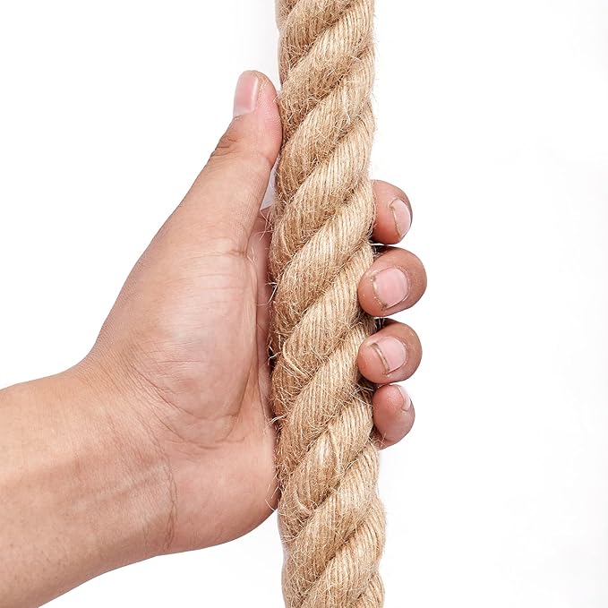 Rope 1 1/4 Inch 50 Feet Jute Rope, Heavy Duty Jute Rope,Natural Hemp Rope, Twisted Hemp Rope for Crafts, Gardening, Bundling,Hammock, Nautical, Tug of War, Railings, Home Decorating