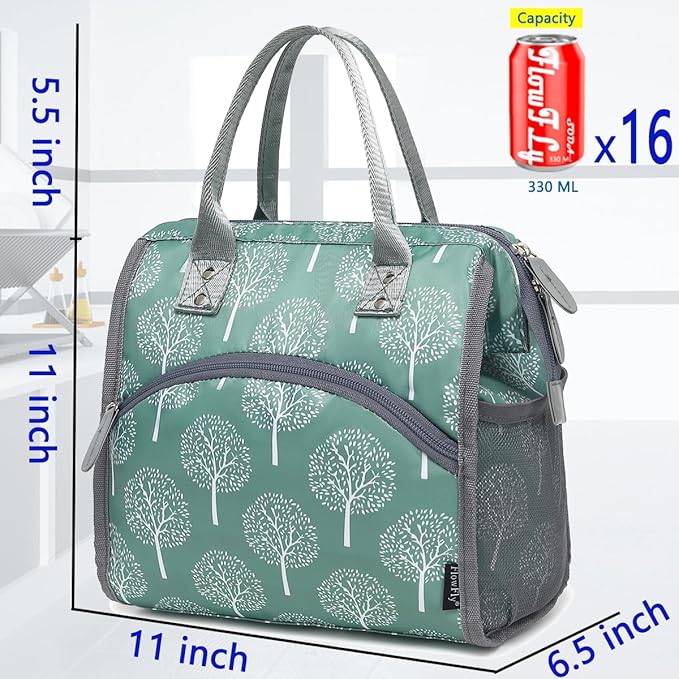 FlowFly Insulated Lunch Bag for Women, Men, Large and Reusable, Handle, Work and Travel Tote and Meal Prep Organizer, Dandelion