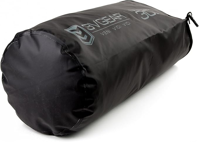 3VGEAR Nautilus Waterproof Dry Bag - 30L Heavy-Duty PVC Tarpaulin Waterproof Dry Bag with Removable Shoulder Strap, Roll-Top Closure, Sealed Seams - For Boating, Kayaking and Outdoors - Black
