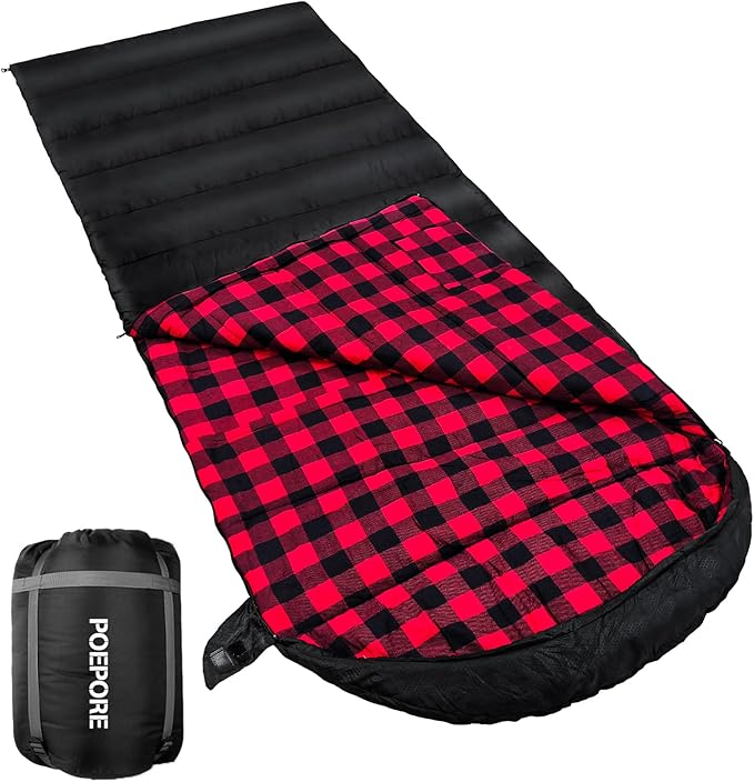 Flannel Sleeping Bag 0 Degree Cold Weather for Adults XXL Sleeping Bag 4 Season Big and Tall with Compression Sack