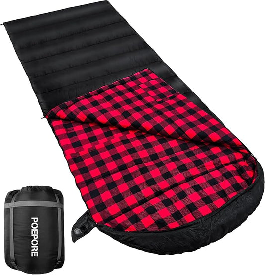 Flannel Sleeping Bag 0 Degree Cold Weather for Adults XXL Sleeping Bag 4 Season Big and Tall with Compression Sack
