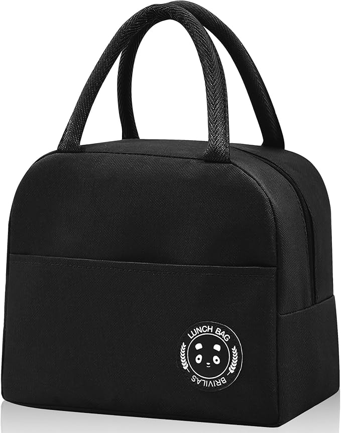 Insulated Lunch Bag for Men Women, Small Portable Reusable Lunch Cooler Tote Bag, Leakproof Thermal Lunch Box for Work Picnic Travel, Black