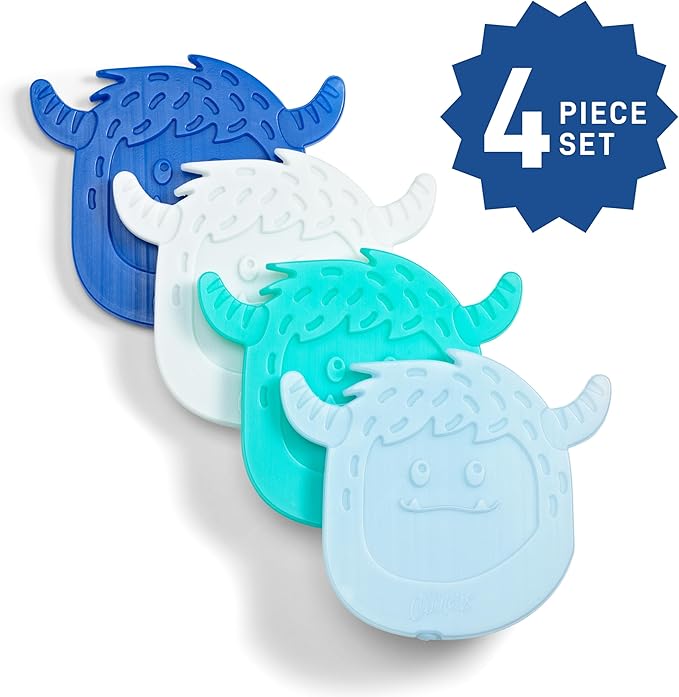 Cool Coolers by Fit & Fresh Kids Lunch Box Ice Packs, Slim Shaped Ice Packs for Lunch Bags and Coolers, Reusable Lunch Ice Packs, Multicolored, Yeti Shape, 4PK