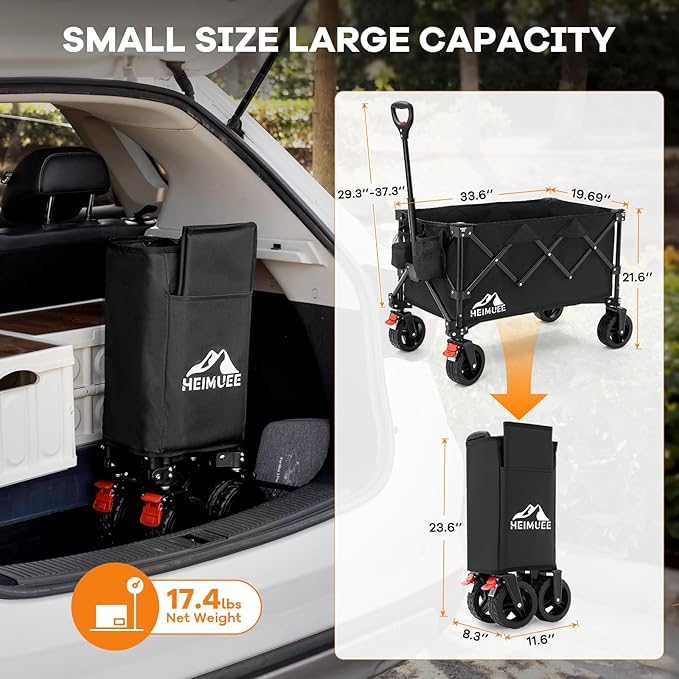 150L Wagon Cart Heavy Duty Foldable, Folding Utility Grocery Wagon with 220lbs Weight Capacity, All-Terrain Wheels for Shopping, Sports, Camping, Garden, Black