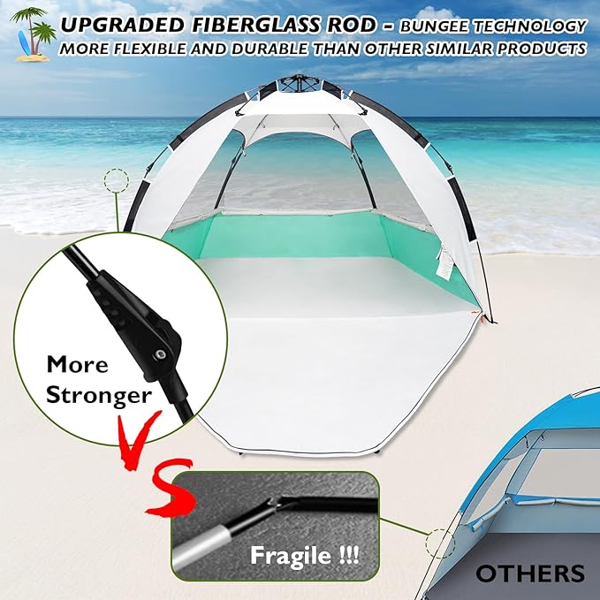 Beach Tent Pop Up Shade, Instant Beach Tents Sun Shelter with UPF 50+ UV Protection, Lightweight & Easy Setup Tent 2-6 Person