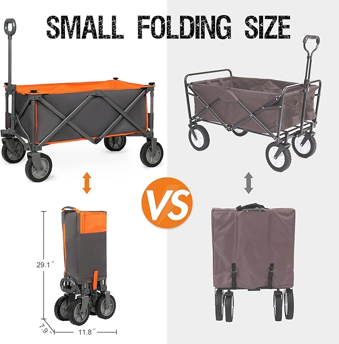 PORTAL Collapsible Wagon Cart, Heavy Duty Foldable Wagon Carts with Wheels, Folding Utility Wagon for Camping, Shopping, Garden, Sports, Beach