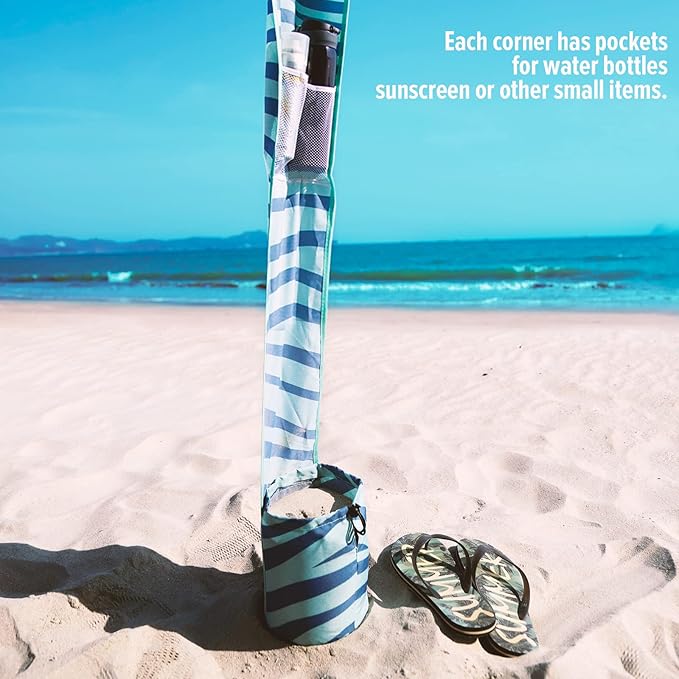 Qipi Beach Cabana - Easy to Set Up Canopy, Waterproof, Portable 6' x 6' Beach Shelter, Included Side Wall, Shade with UPF 50+ UV Protection, Ultimate Sun Umbrella - for Kids, Family & Friends