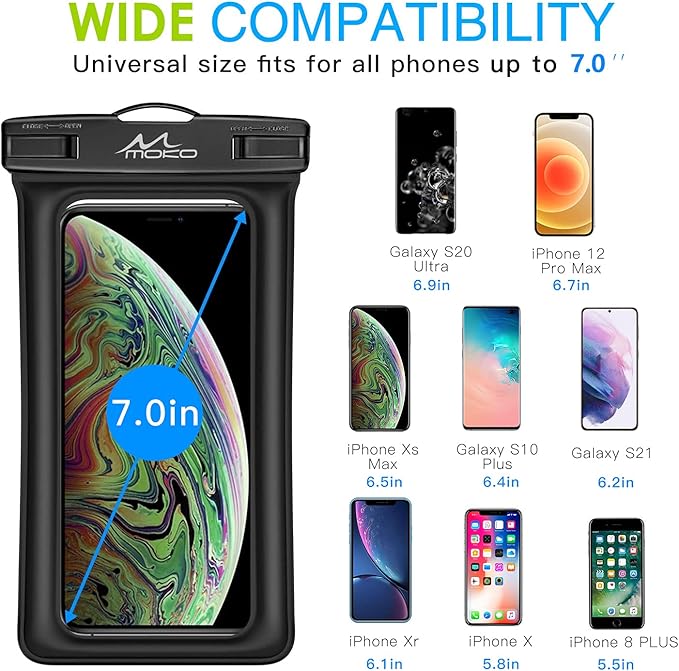 MoKo Floating Waterproof Phone Pouch 2Pack Compatible with iPhone 14 13 12 11 Pro Max X/Xr/Xs/SE 3, Samsung S21/S10/S9/S8