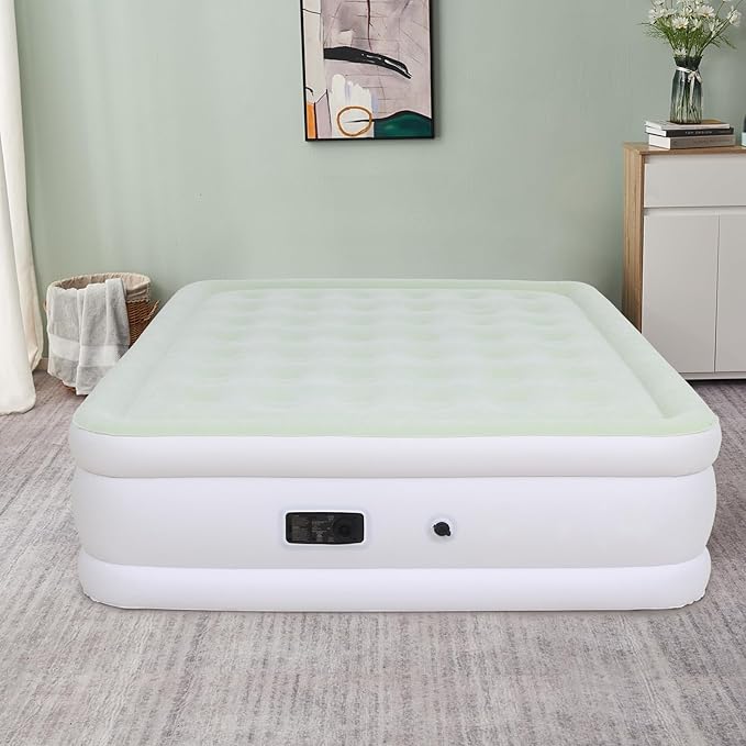 RAPTAVIS Queen Size Air Mattress Inflatable Bed with Built in Pump, 18in Blow Up Mattress for Bedroom, Green