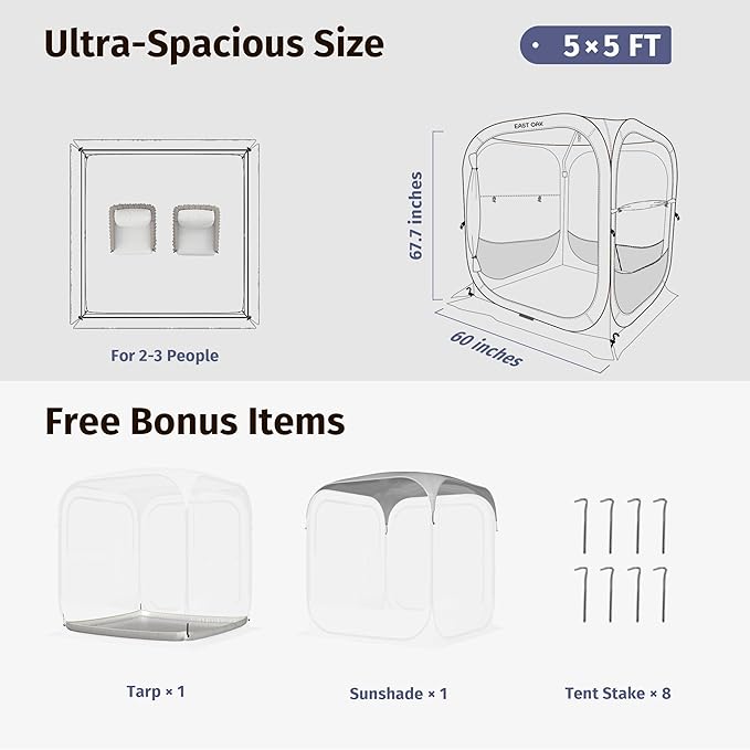 EAST OAK Clear Tent for Sport Events, Fishing & Outdoors | Pop Up Bubble Tent Instant Sun & Rain Shelter | No Condensation, Spacious Interior, Ultra Visibility | All Weather Protection | 2-3 Persons