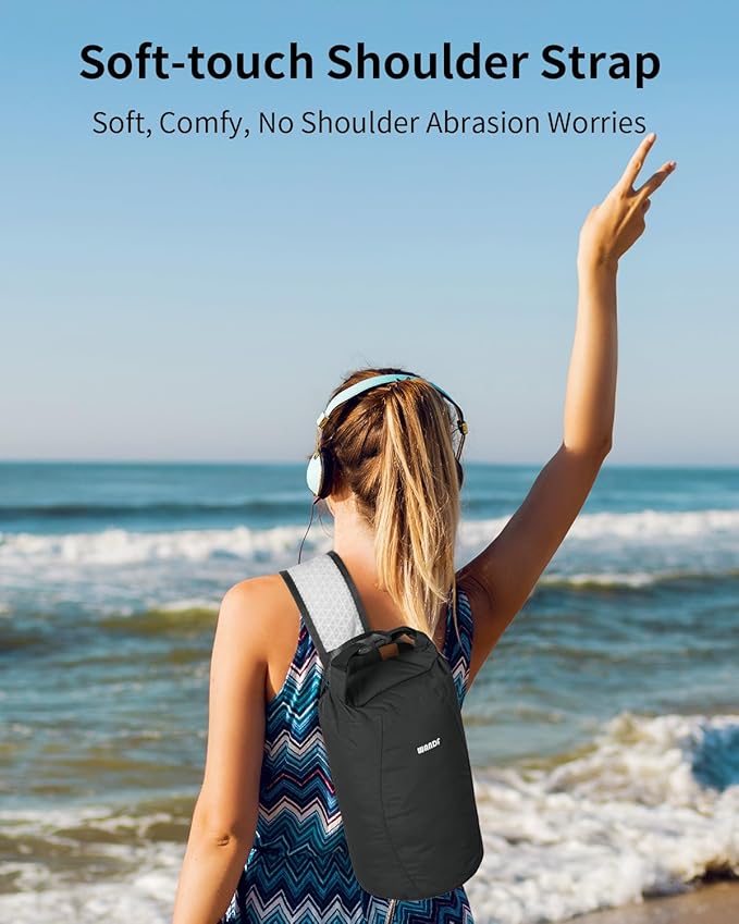 WANDF Waterproof Dry Bag for Women Men with Quick-Dry Shoulder Strap Floating Roll Top Dry Storage Bag 10L for Kayaking, Rafting, Boating, Swimming, Camping, Hiking, Beach, Fishing (Black)