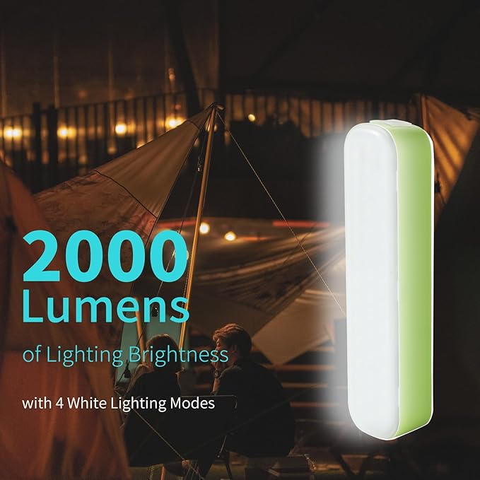 Solar Rechargeable Camping Lantern - 2000 Lumens, 4 Light Modes, Portable Power Bank (Green)