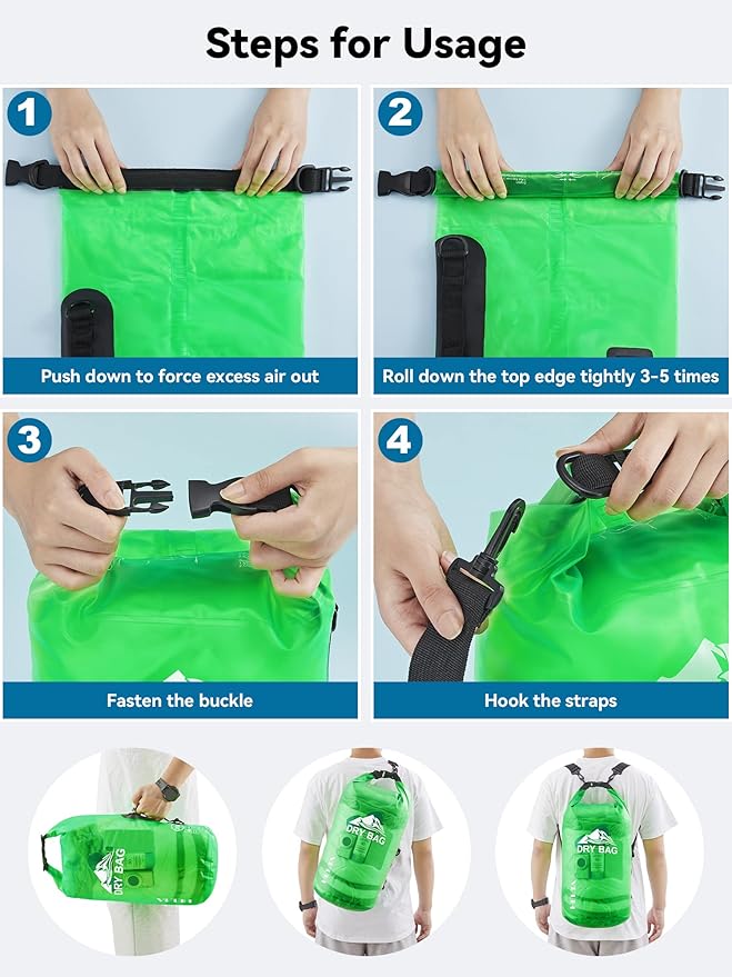 HEETA Dry Bag Waterproof for Women Men, 5L/10L/20L/30L/40L Roll Top Lightweight Dry Storage Bag Backpack with Phone Case for Travel, Swimming, Boating, Kayaking, Camping & Beach, 11 Transparent Colors