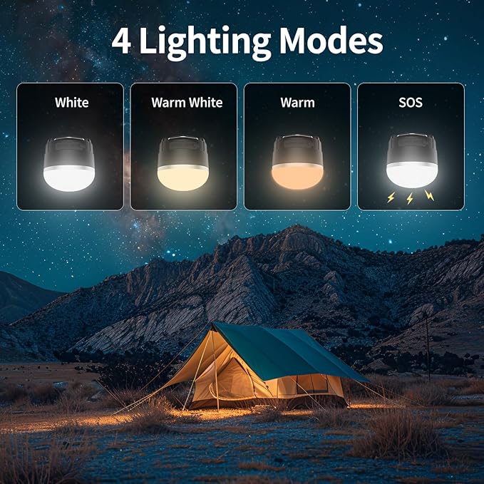 LED Camping Lantern Rechargeable - Portable Camping Light IP65 Ultra Waterproof Dustproof, Tent Light with 4 Lighting Modes Power Bank, Tent Lights for Camping Hiking Emergency Outage Black