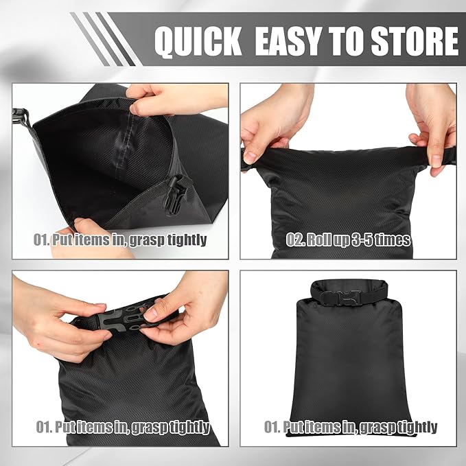 Riakrum 10 Pcs Waterproof Dry Bags, Ultralight Dry Sacks for Backpacking, Outdoor Sacks Keep Gear for Kayaking Boating Hiking Backpacking(1.5,3,5,8,15L,Black)
