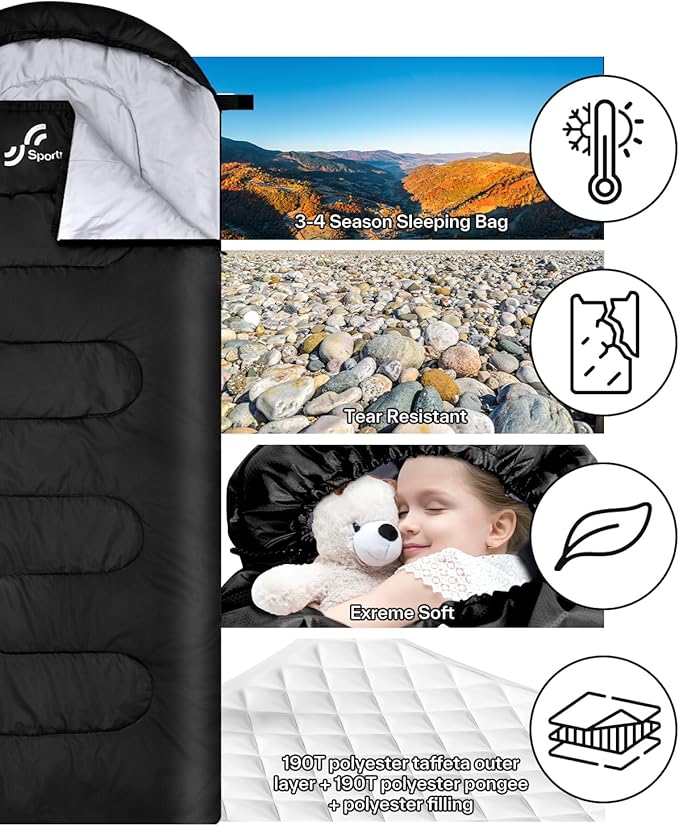 Sportneer Sleeping Bags for Adults, Warm & Cold Weather Sleeping Bag for Adults Kids Boys Girls - Lightweight Compact Camping Gear Equipment, Traveling, Backpacking, Hiking